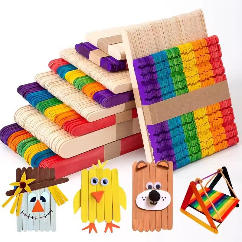 Art Craft Kids - Bulk Colorful Wooden Ice Cream Sticks