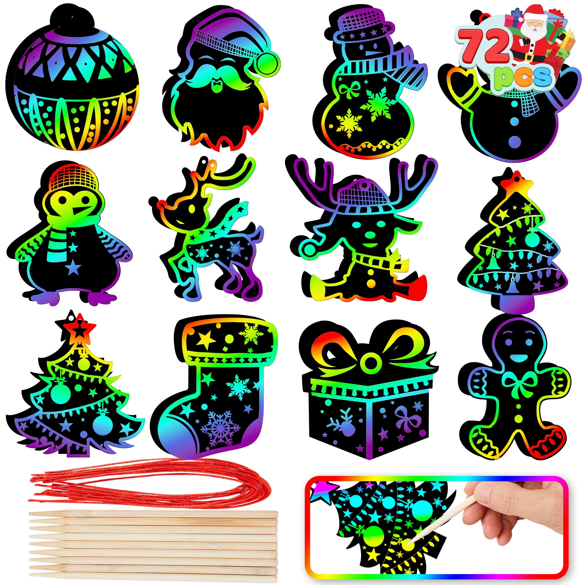 Art Craft Kits For Kids - Joyfy 72 Pcs Christmas Scratch Art