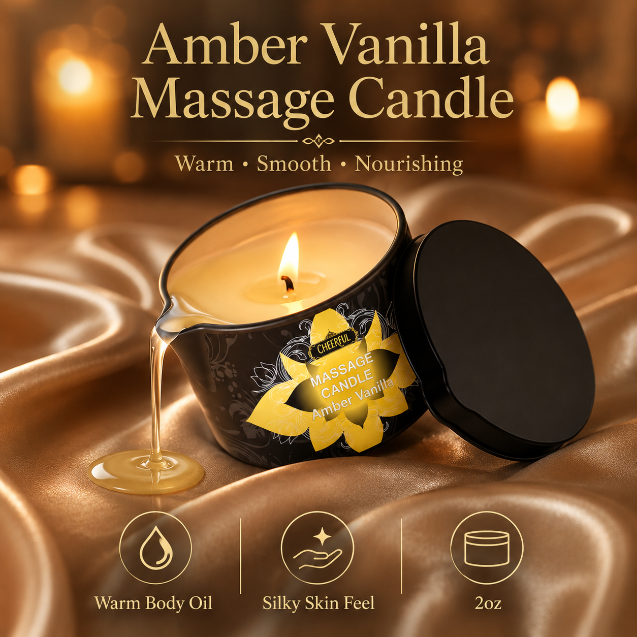 Soy Candle Fragrance Oil - Amber Vanilla Massage Oil Candle, Natural