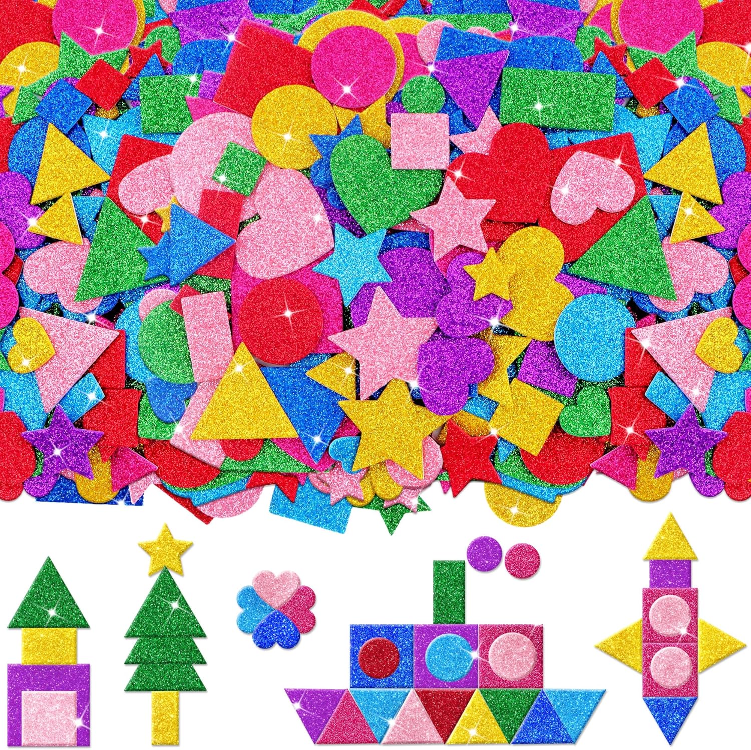 Art Craft For Preschool - 1000 Pcs Glitter Self Adhesive Geometric
